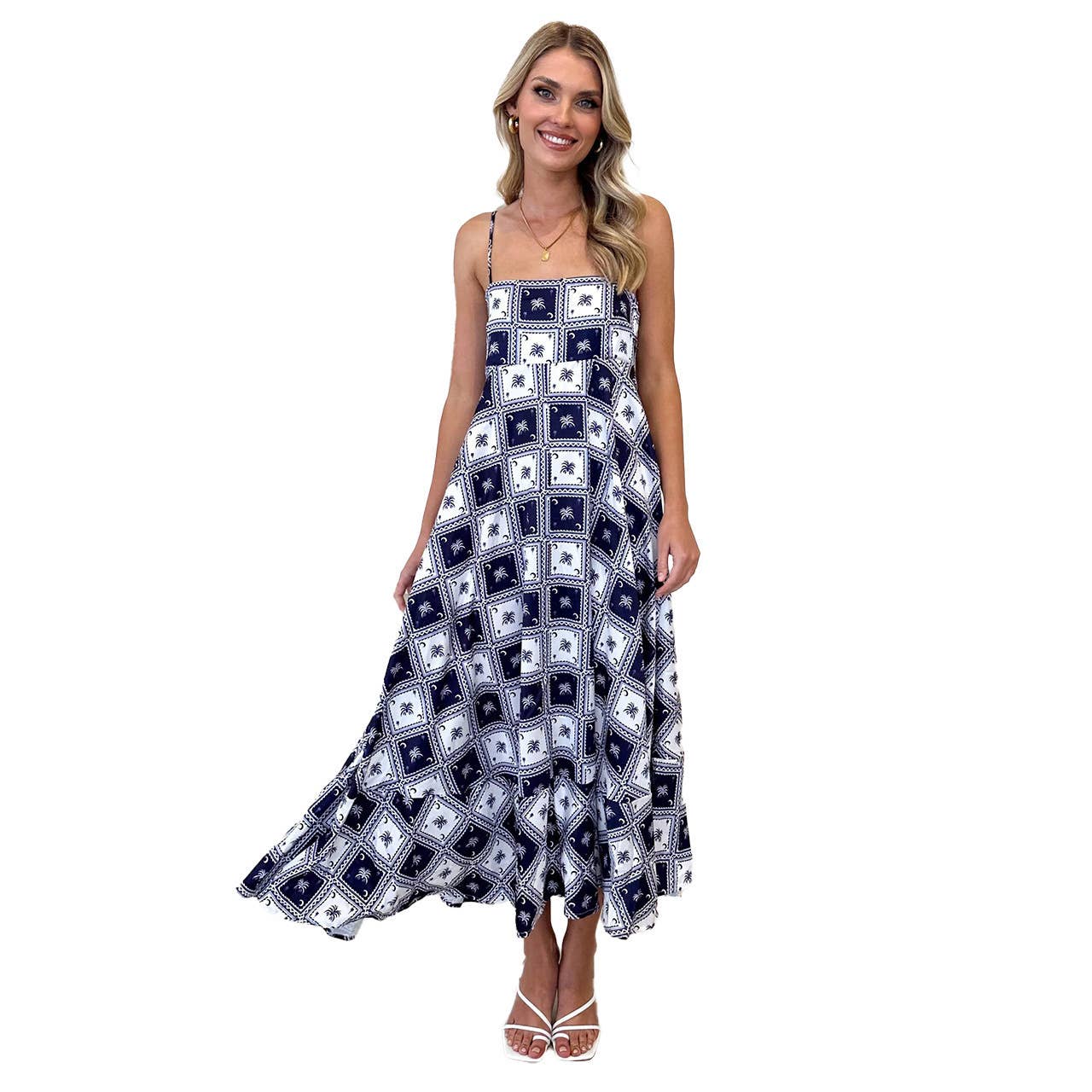 A fresh floral long high-cut halter dress