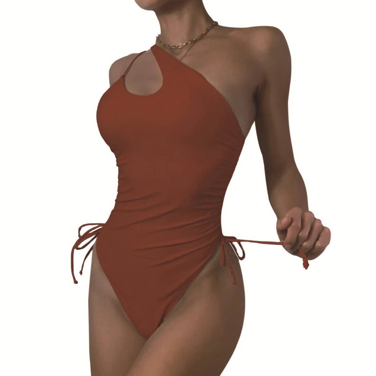 ONE-SHOULDER HOLLOW SLIM ONE-PIECE SWIMSUIT_CWMW0619