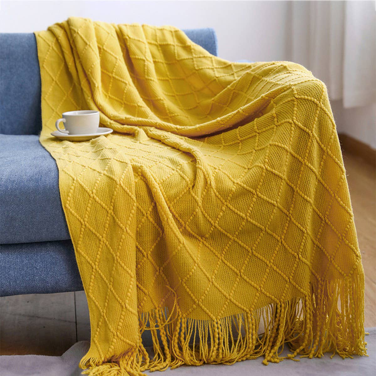 KNITTED TASSEL THIN BLANKET SOFA BLANKET
