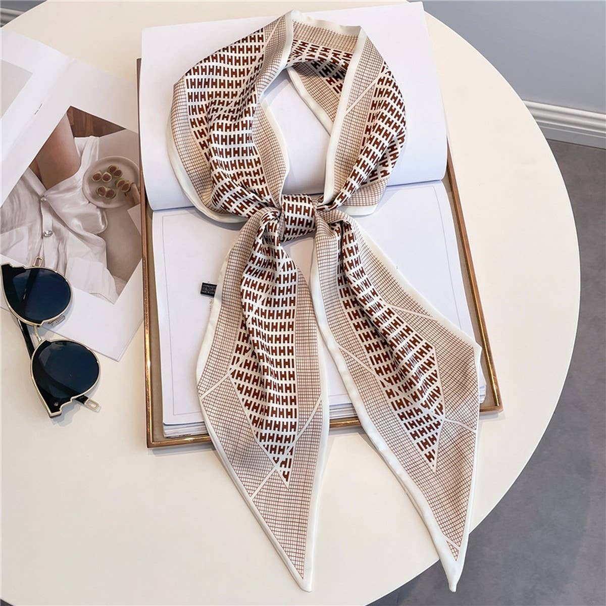 LETTER PRINT DOUBLE LAYER  HEAD SCARF