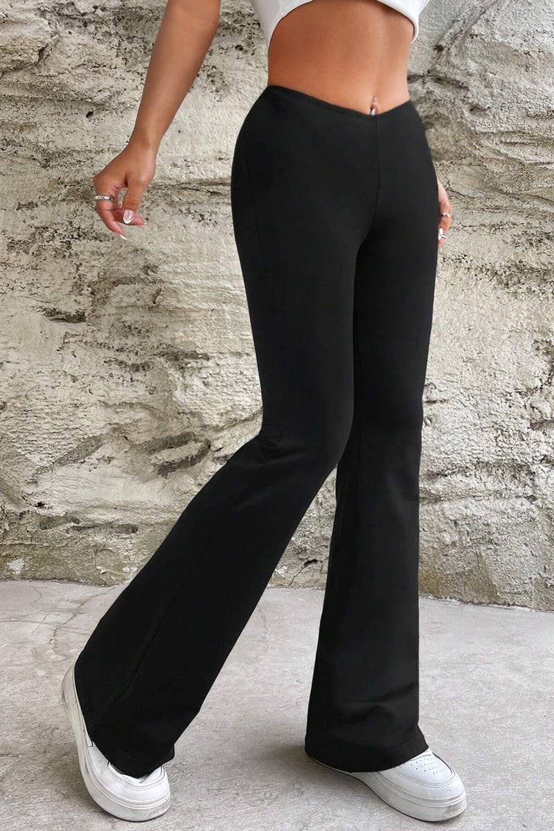 CWBLP1425_SOLID COLOR V-WAIST SLIM FLARED TROUSERS