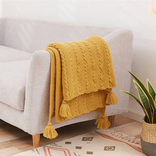 SOLID COLOR SIMPLE KNITTED TASSEL THROW BLANKET_CWMM2381