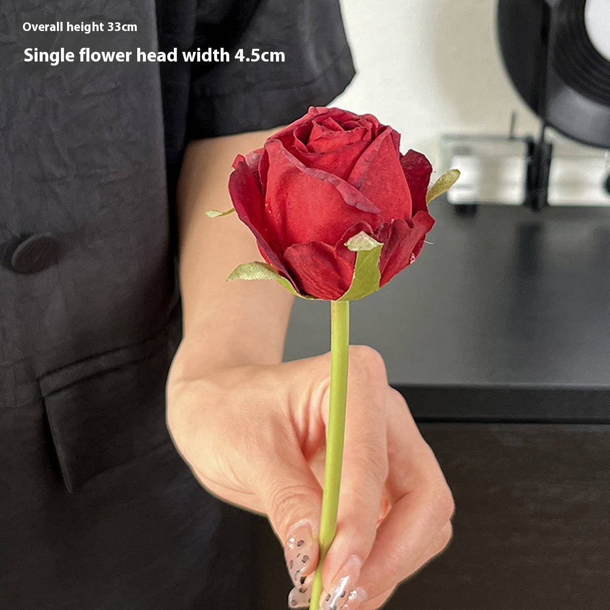 Burnt Edge Angora Red Rose Bouquet for Decoration_CWMM6574