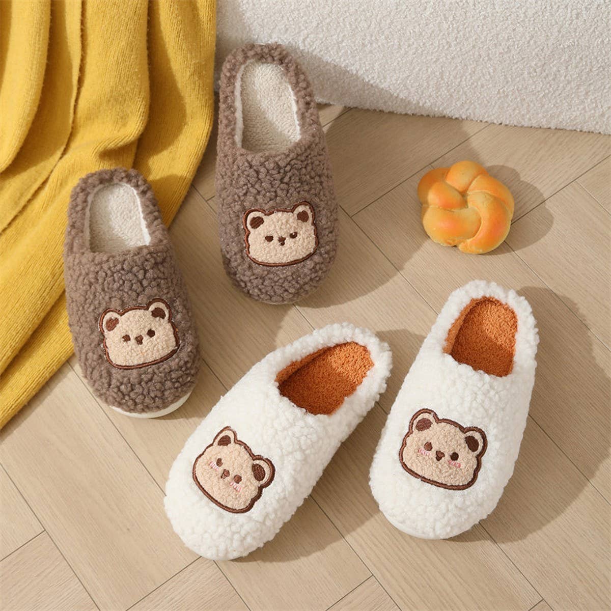 CUTE CARTOON BEAR PLUSH WARM COTTON SLIPPERS