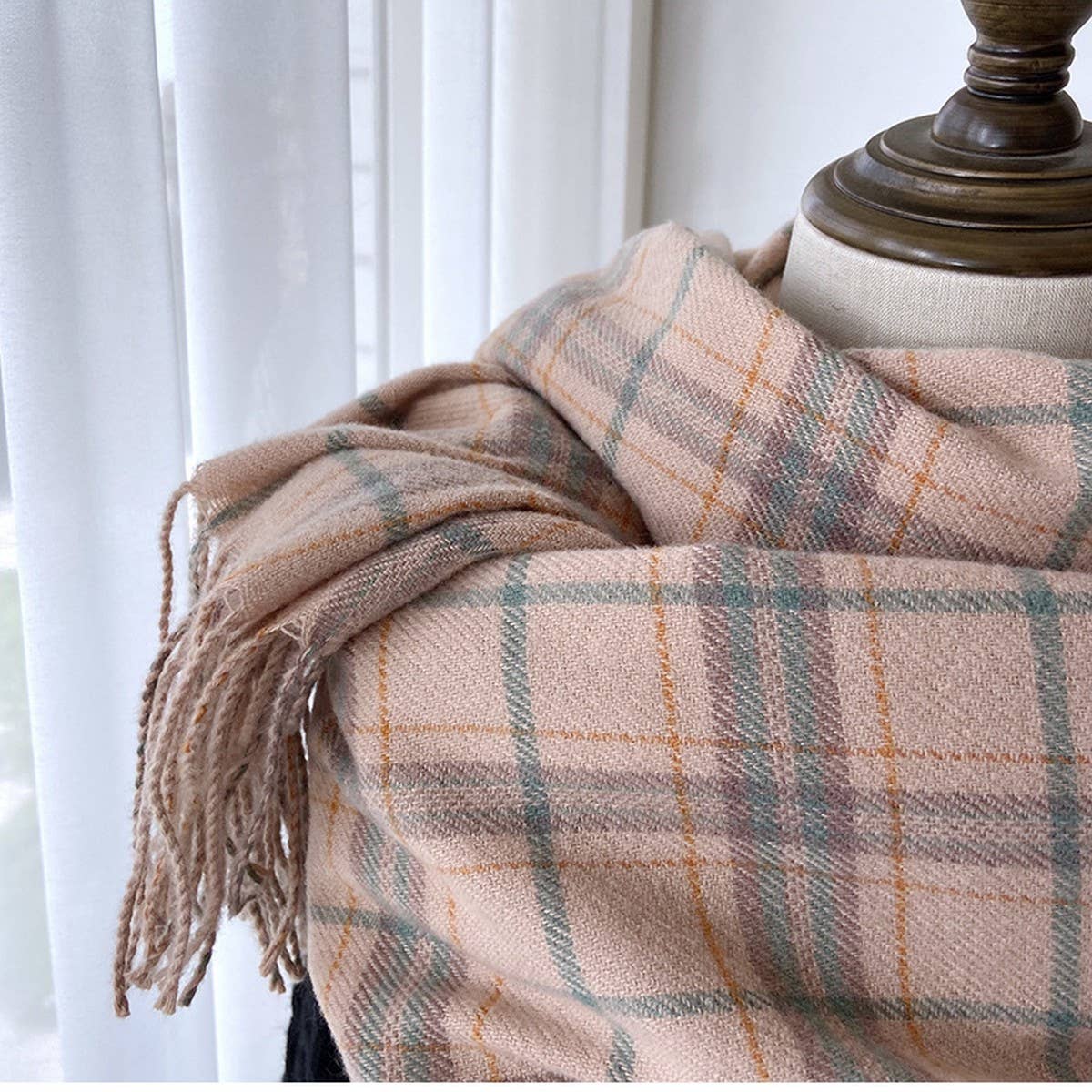 Plaid Faux Cashmere Scarf-Cozy Fringe Winter Wrap_CWASC1459
