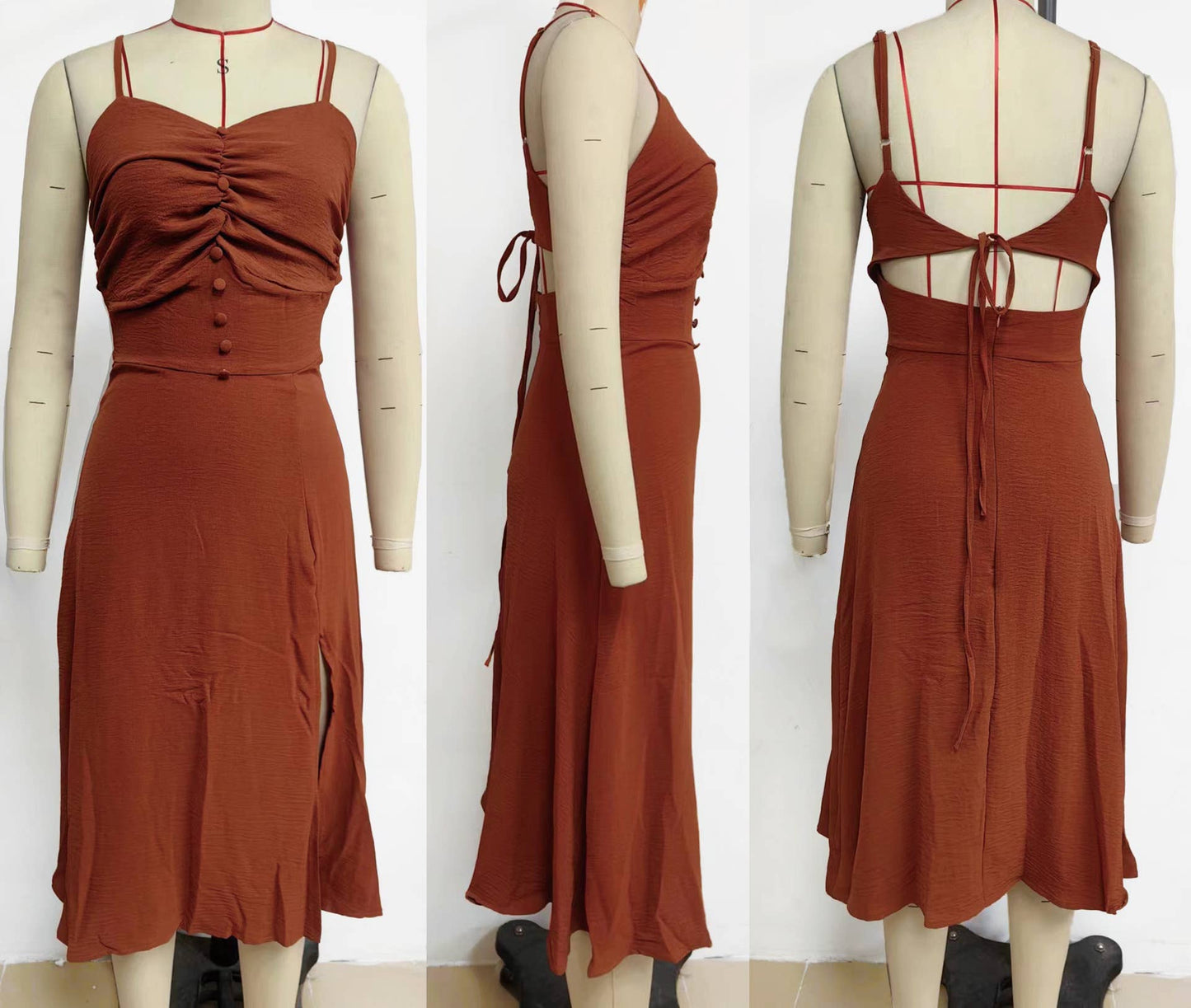 TRENDSET WAIST HIGH SPLIT HALTER DRESS