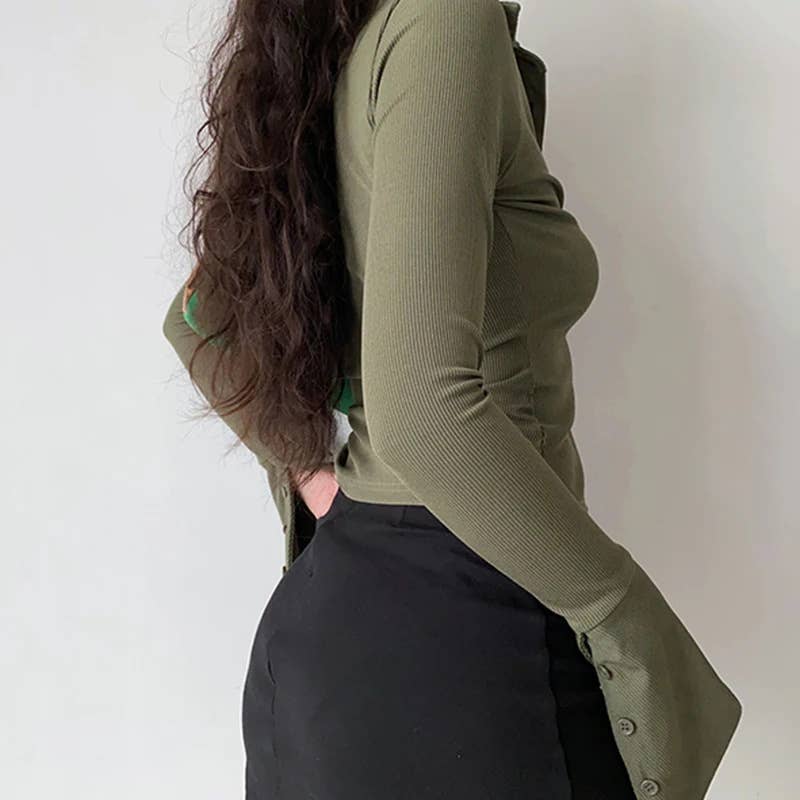 Temperament flared sleeve solid color shirt