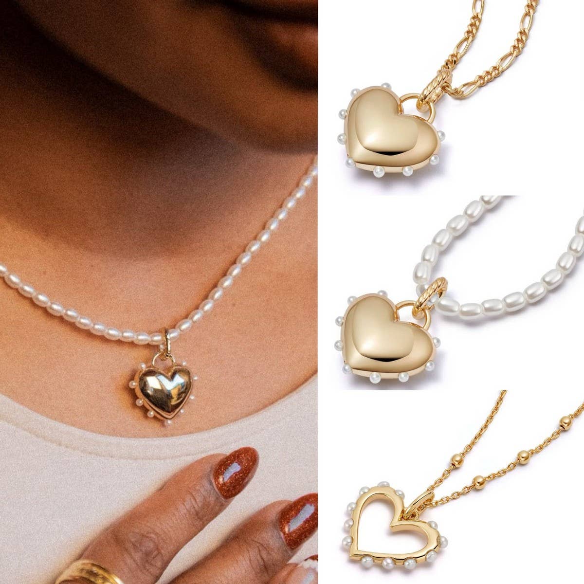 Temperament Pearl Heart Pendant Necklace