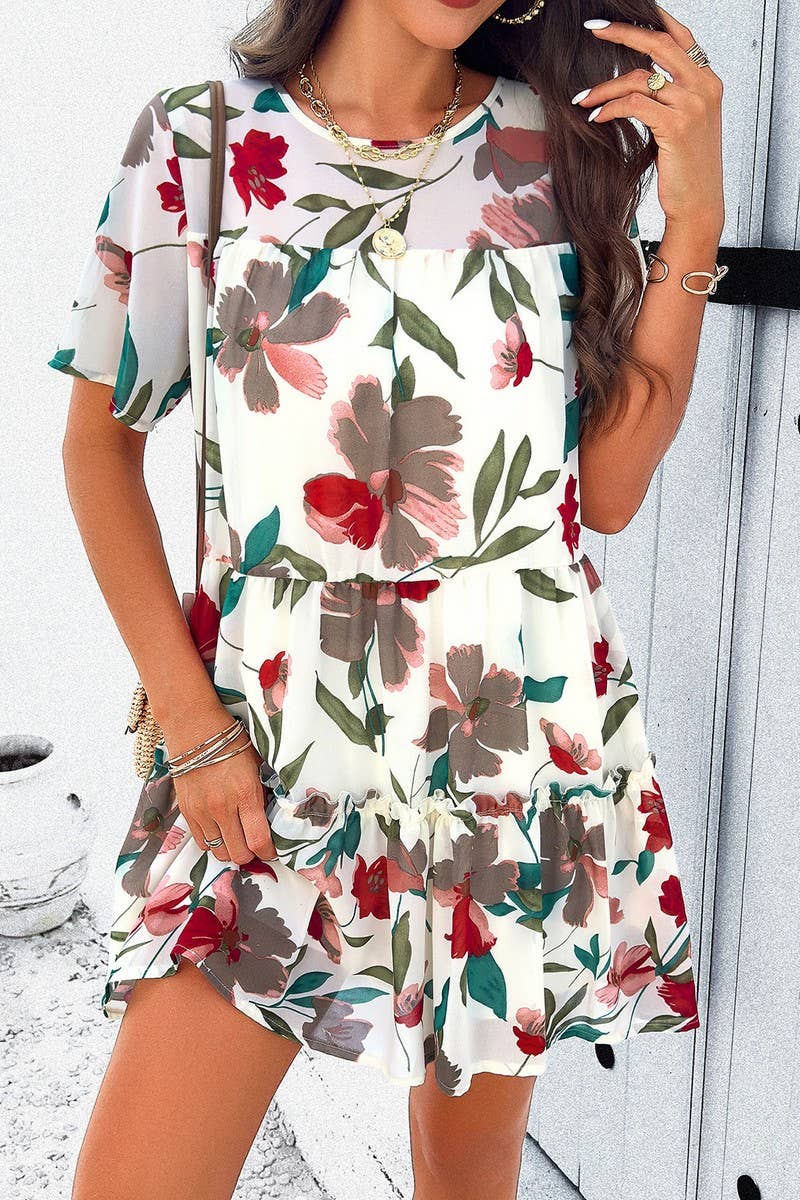 CWDSD7136_2025 LEISURE HOLIDAY PRINT SHORT SLEEVE DRESS