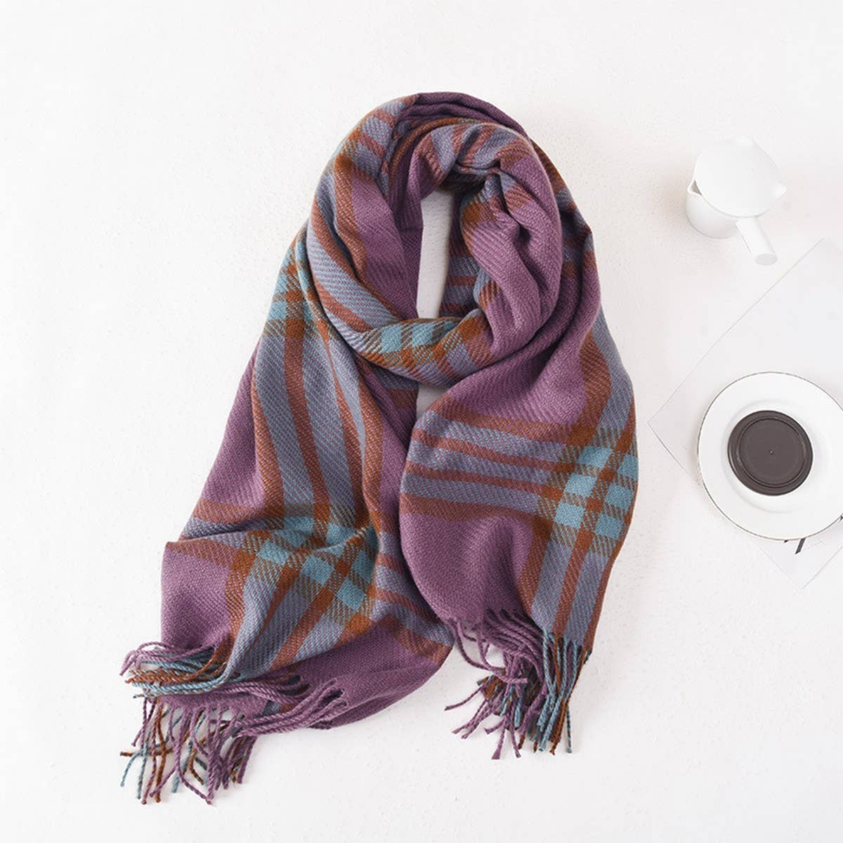 TASSEL PLAID WARM STUDENT SHAWL NECK SCARF