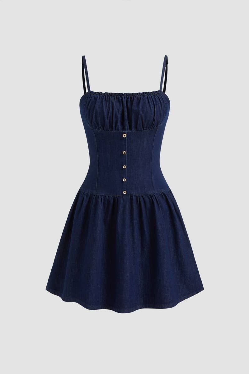 CWDSD8840_DENIM LOOK STRAPLESS SLEEVELESS MINI DRESS