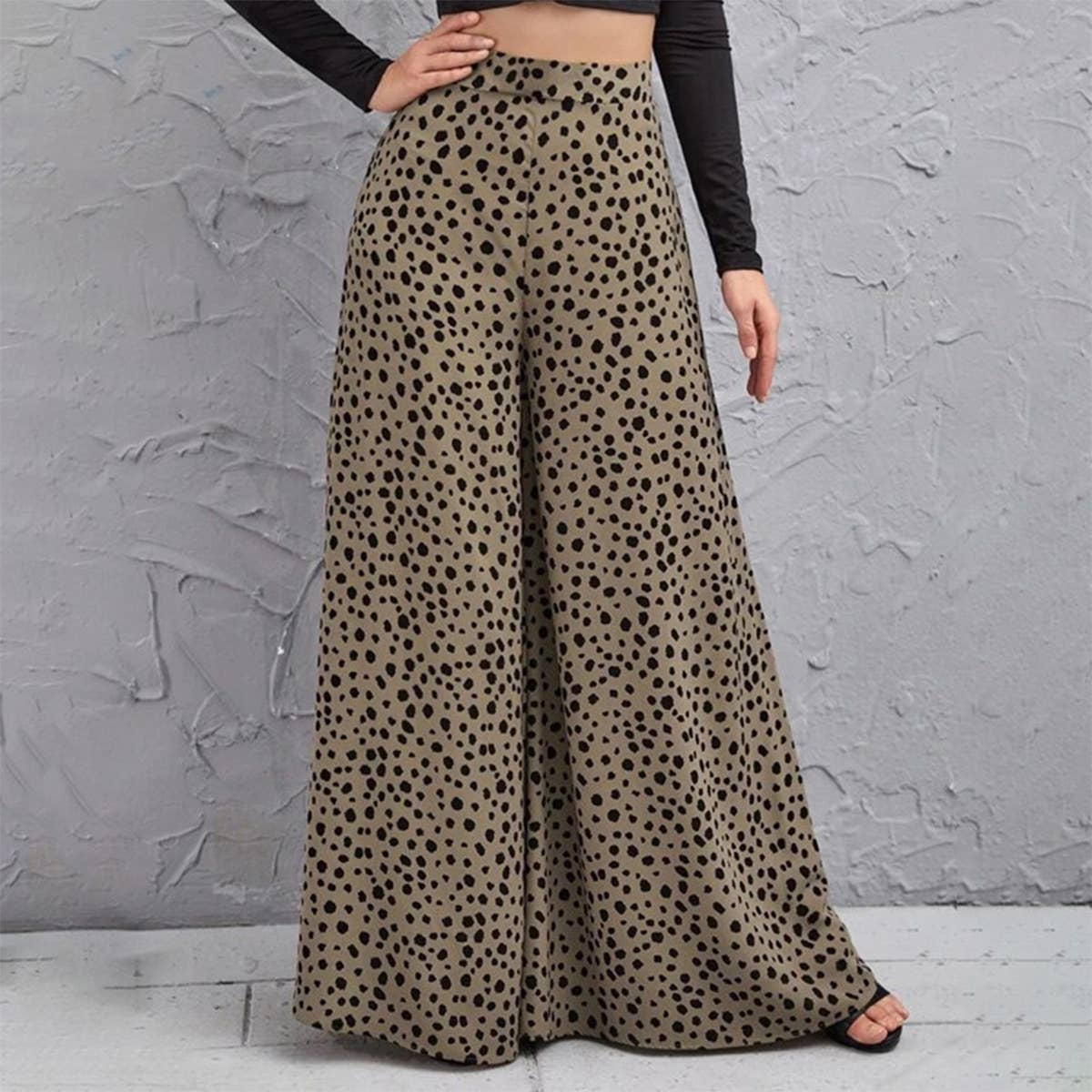 HIGH-WAISTED LEOPARD PRINT WIDE-LEG PANTS FLARED