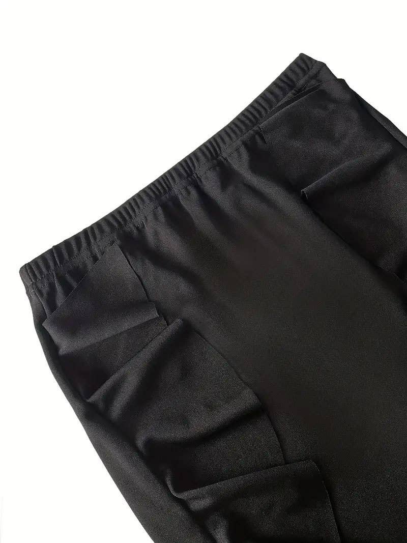 Double side ruffled hem knit skirt in solid color