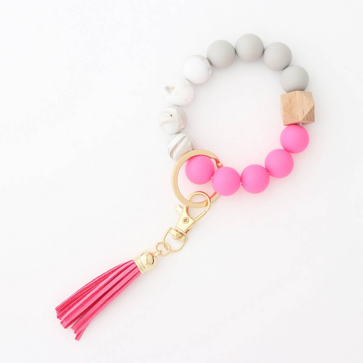 Tassel Bead Keychain Bracelet with Silicone Beads
