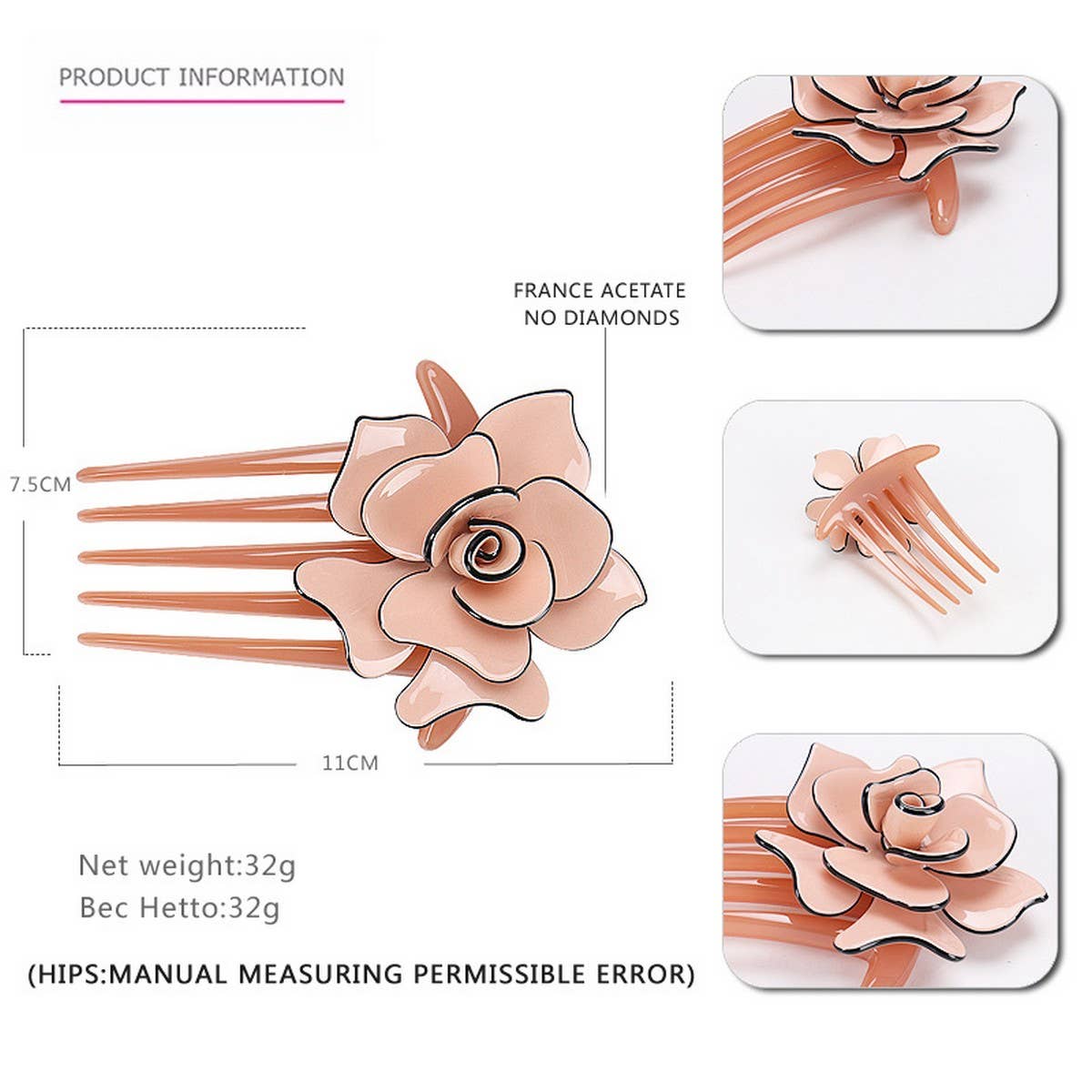 ACRYLIC HAIR ACCESSORIES MULTI-TOOTH COMB HAIRPIN_CWAHA4200