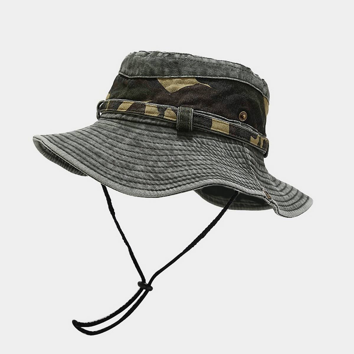 Camouflage Wide Brim Sun Hat with Chin Strap_CWAH3827