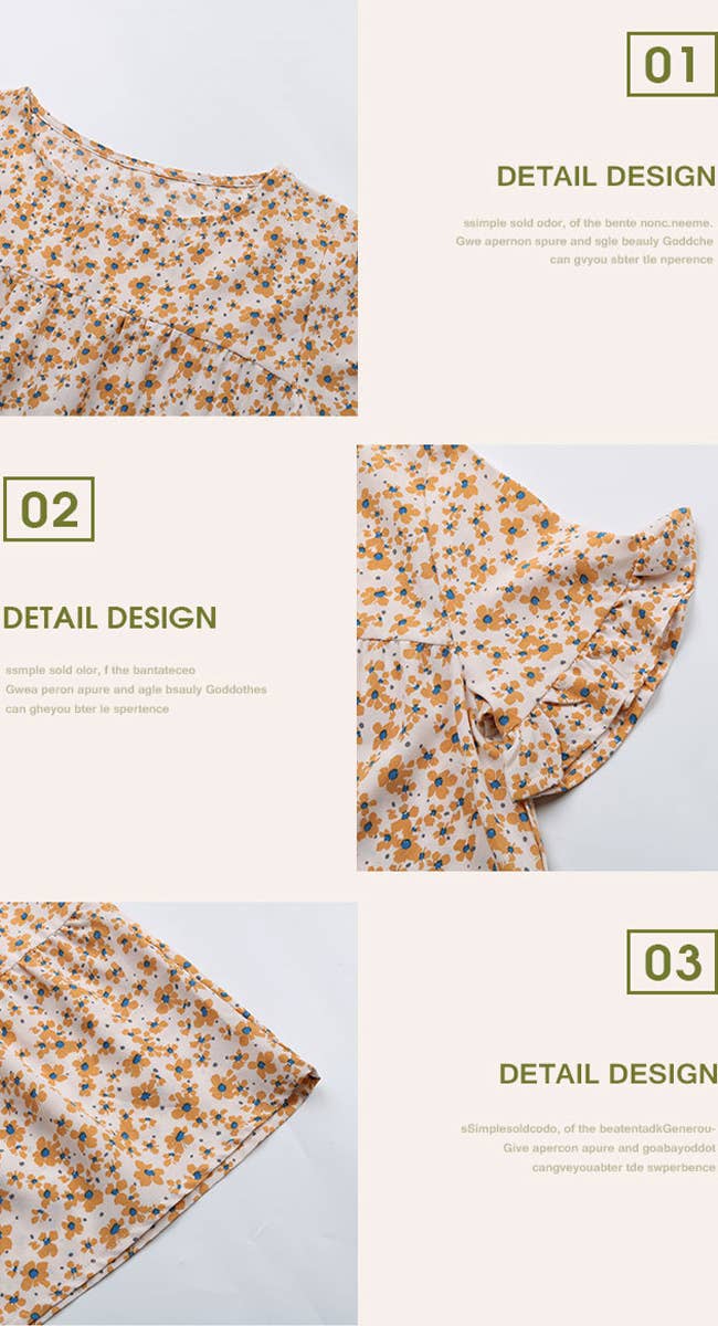 RUFFLED CREW NECK PRINTED HOLIDAY DRESS