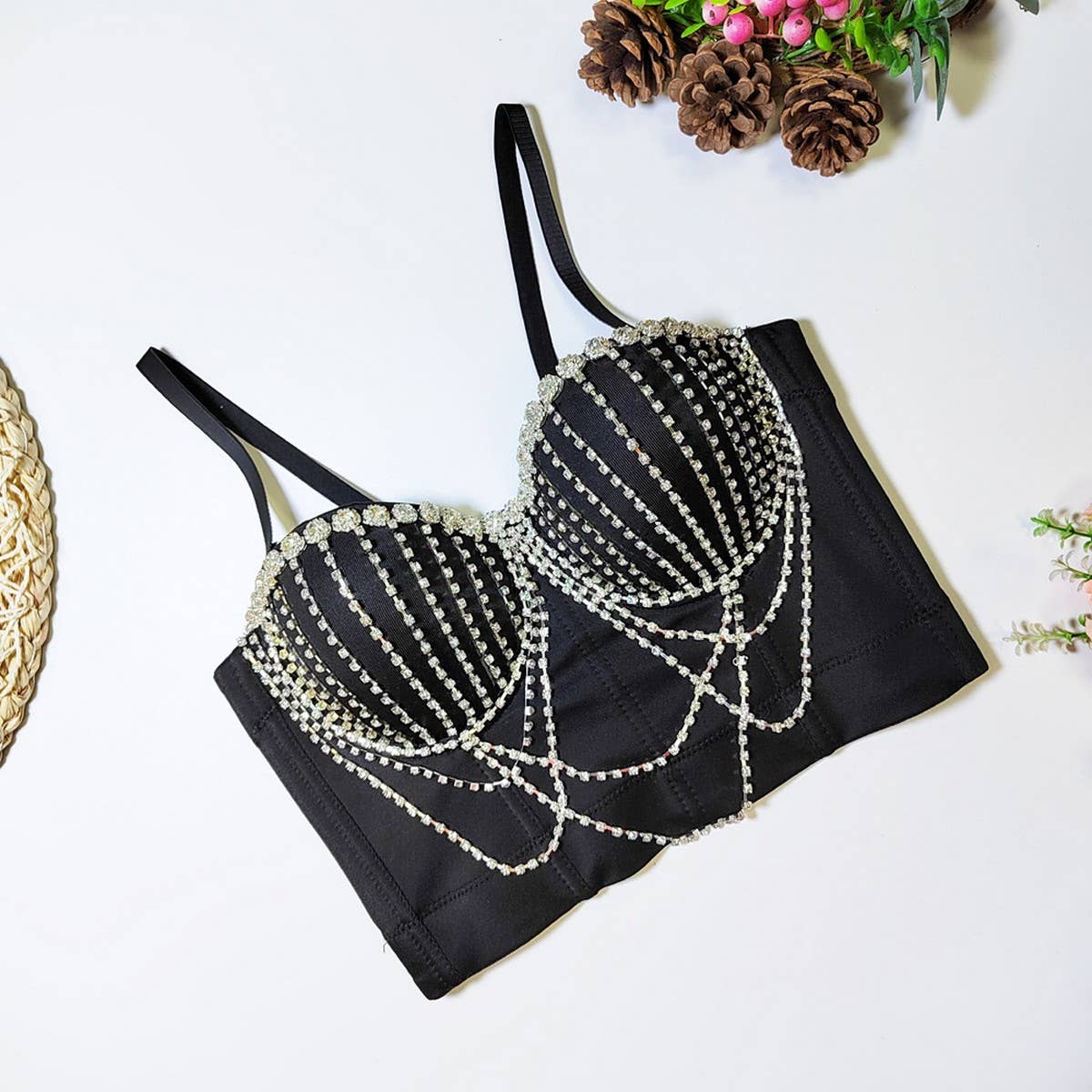 SEXY DESIGN CHEST CHAIN TASSEL HERRINGBONE BRA