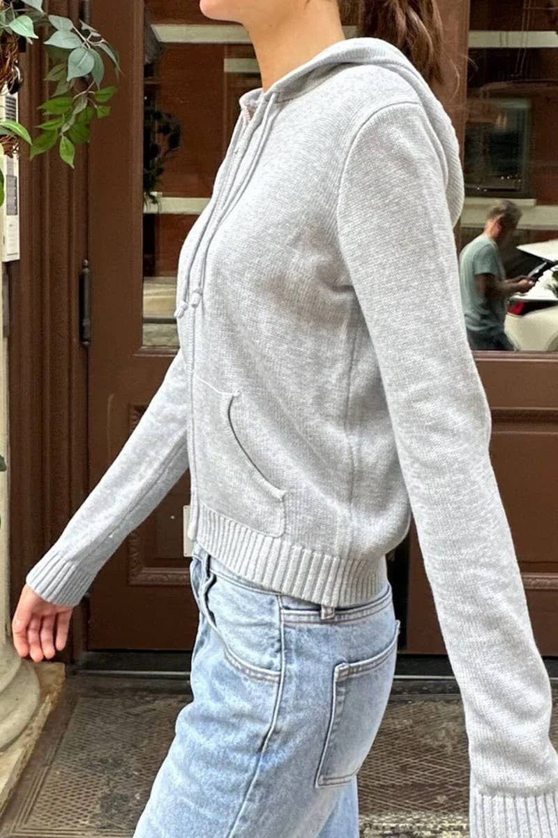 CWOCAL00752_SOLID ZIP UP HOODED KNIT CARDIGAN