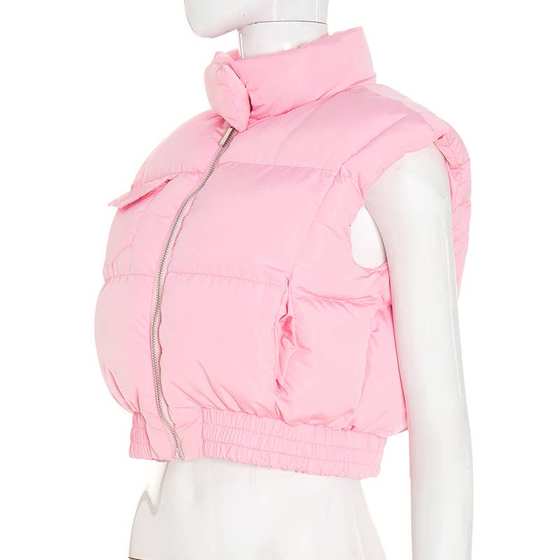Stand-up collar warm fluffy cotton-padded vest