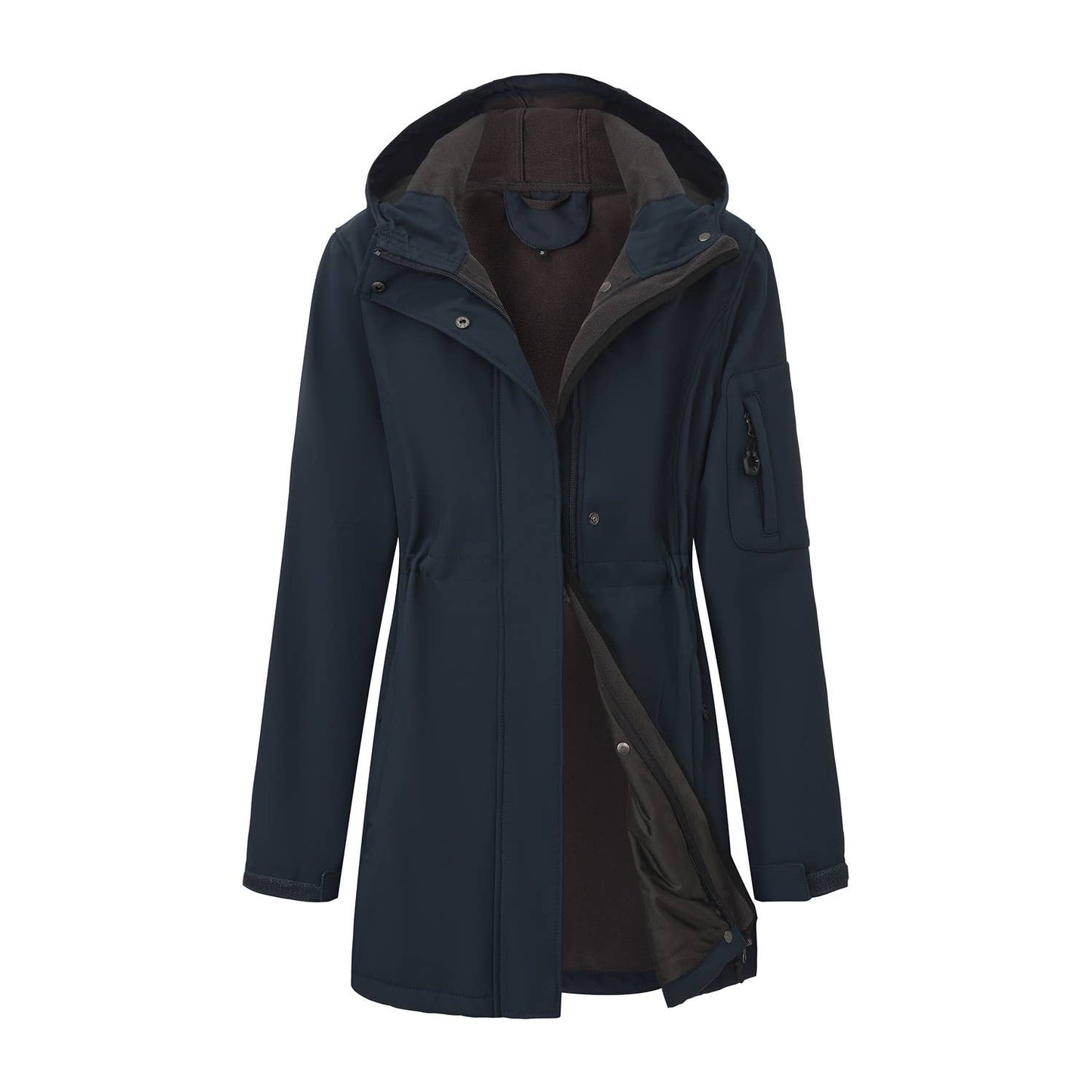 Hooded multi-pocket fleece down jacket