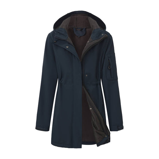 Hooded multi-pocket fleece down jacket