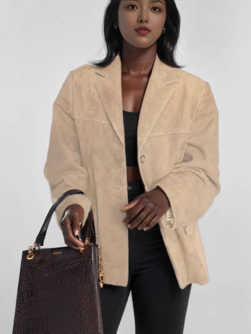 Vintage-Inspired Loose Pocket Long Sleeve Blazer