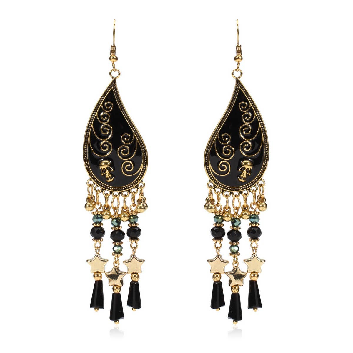 CWMM10460_HALLOWEEN PUMPKIN GHOST SKULL SPIDERWEB EARRINGS