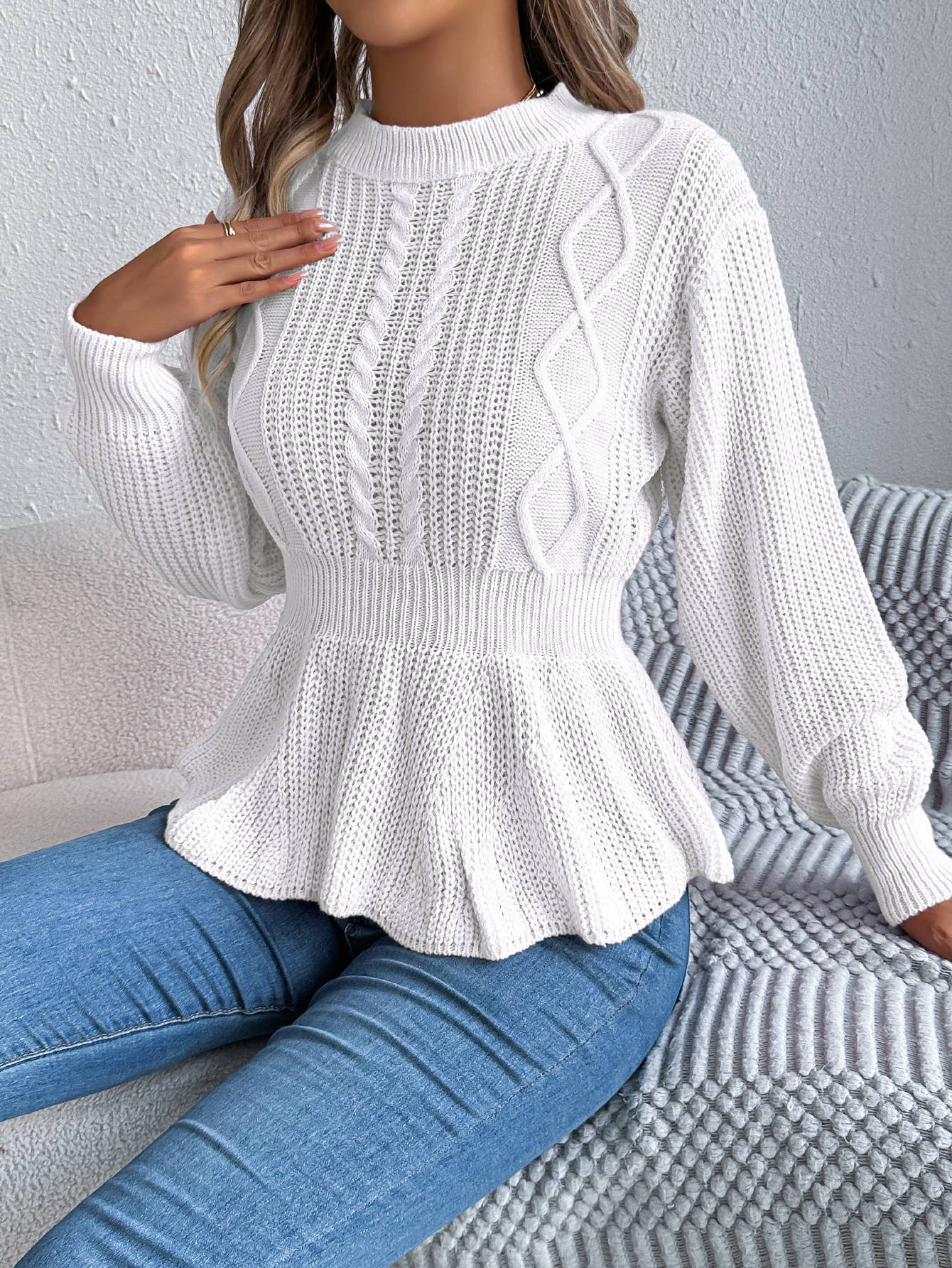Twist waist falbala long-sleeved sweater