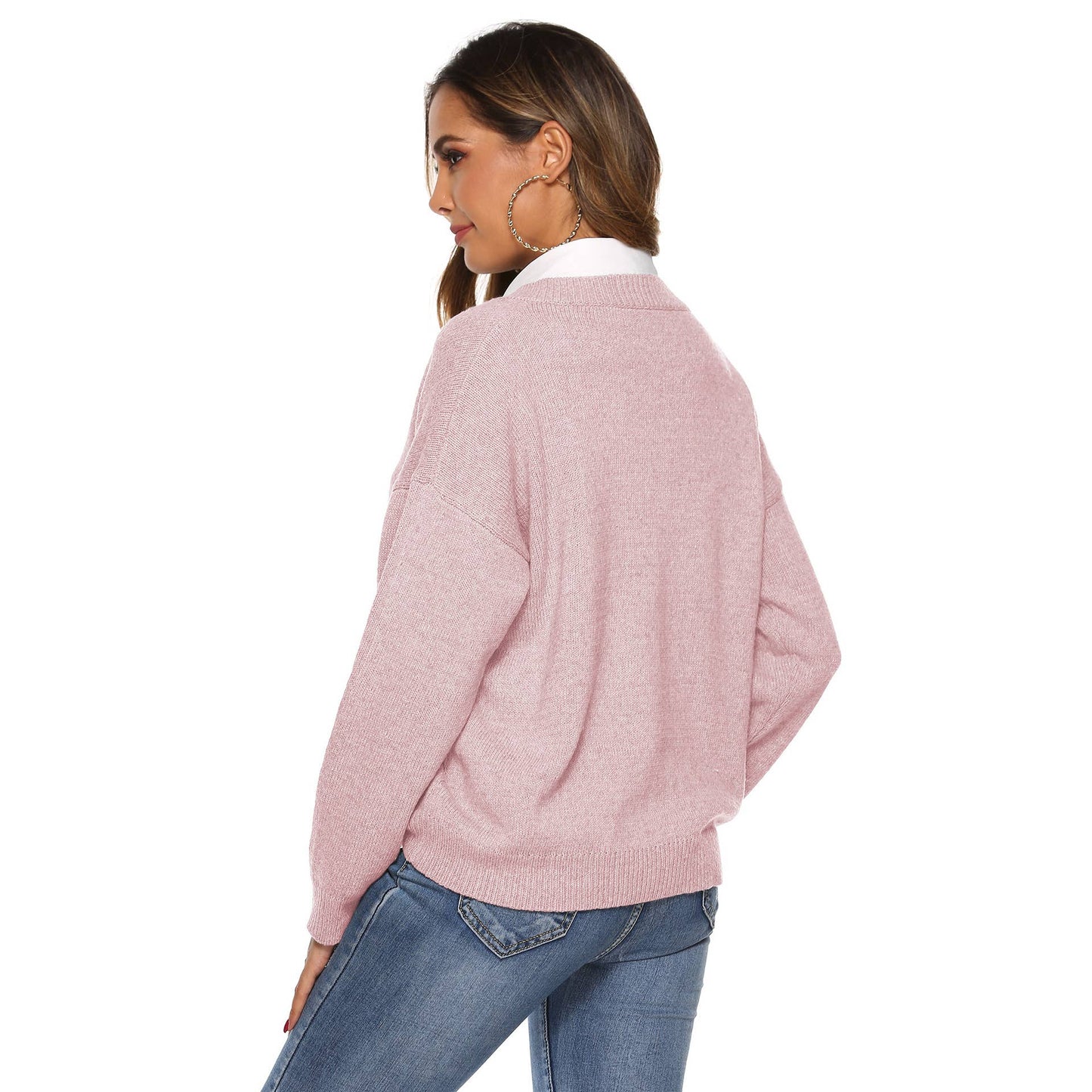 SIMPLE V-NECK PULLOVER SWEATER IN SOLID COLOR