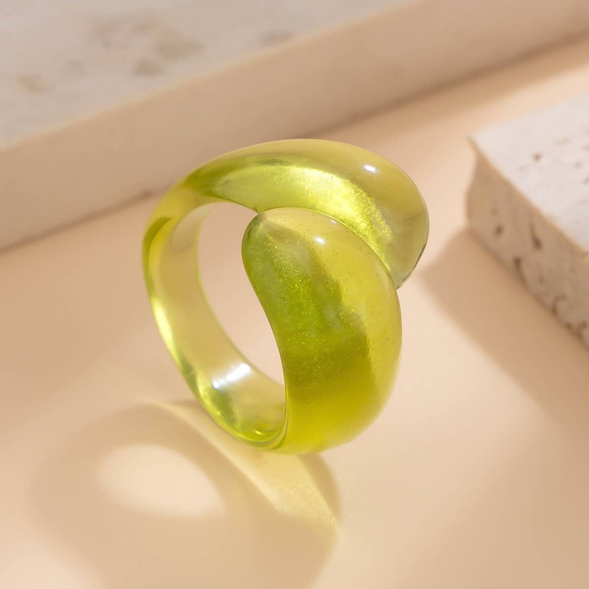 FASHION IRREGULAR DOUBLE WATER DROP PLASTIC RING_CWMM3233