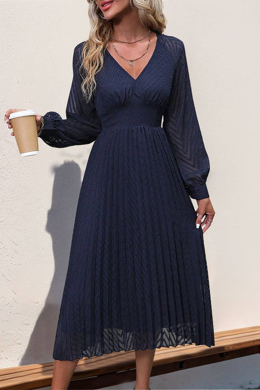 CWDMD4734_NEW LONG-SLEEVED SOLID COLOR HIGH-END DRESS