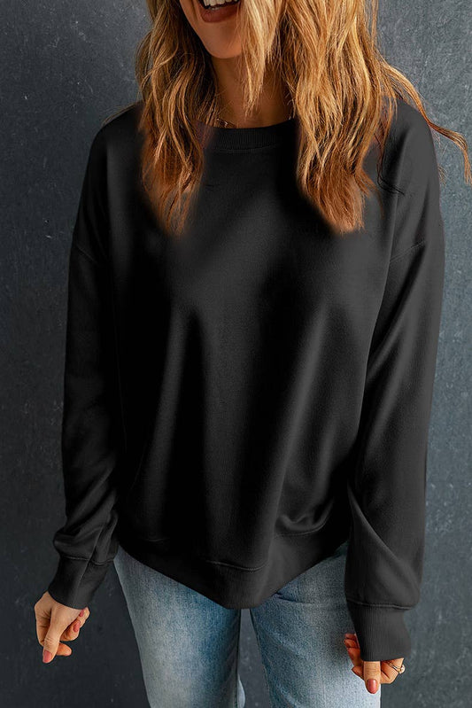 SOLID COLOR LOOSE ROUND NECK PULLOVER HOODIE