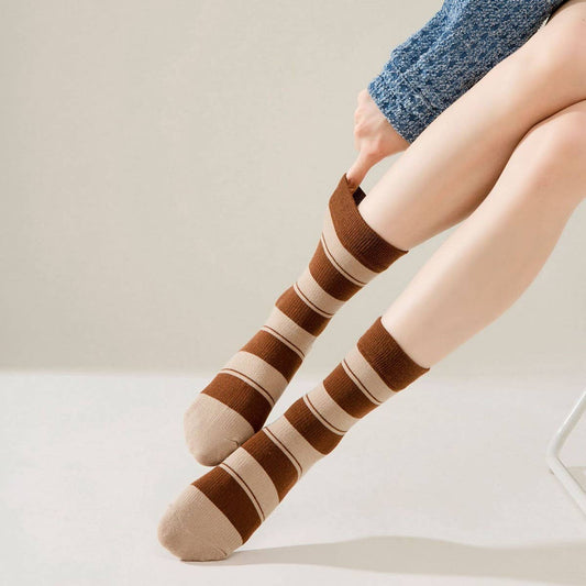 NEW STRIPED COTTON MID-TUBE SOCKS FOR WOMEN_CWMS1351
