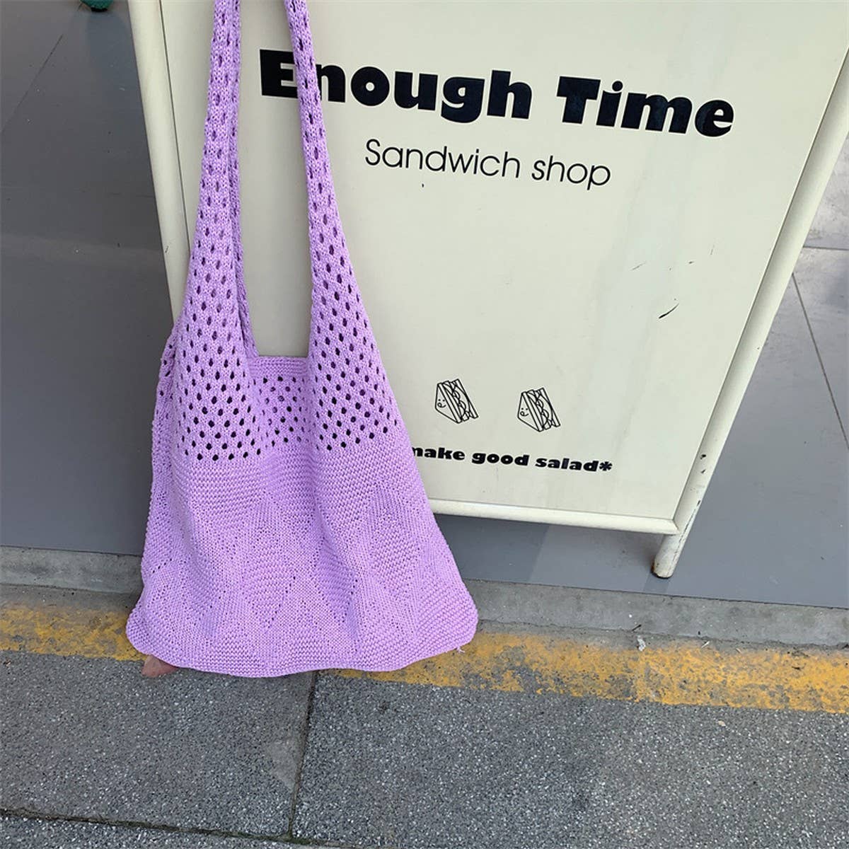 CWAB5788_SOLID COLOR DIAMOND HOLLOW KNITTED UNDERARM BAG