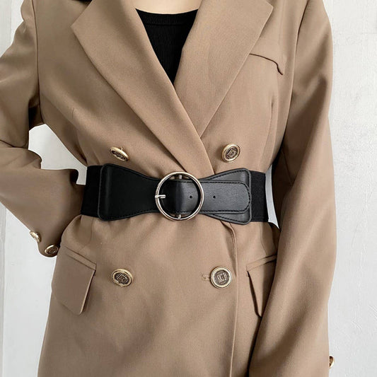 BLACK OUTER ELASTIC ROUND BUCKLE WAIST SEAL_CWABE0651