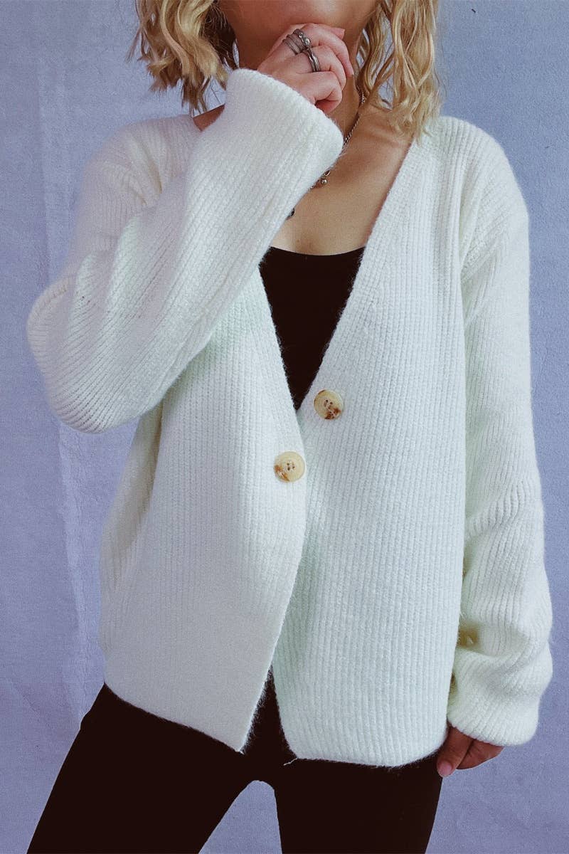 CWOCAL1145_V-NECK BUTTON-UP LONG SLEEVE CARDIGAN