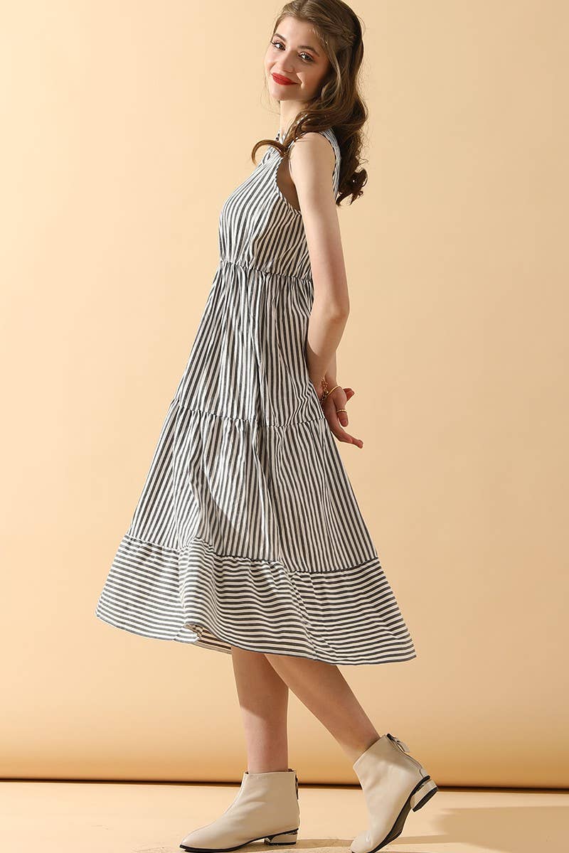 CWDMD821_STRIPE SLEEVELESS SHIRT COLLAR CANCAN DRESS