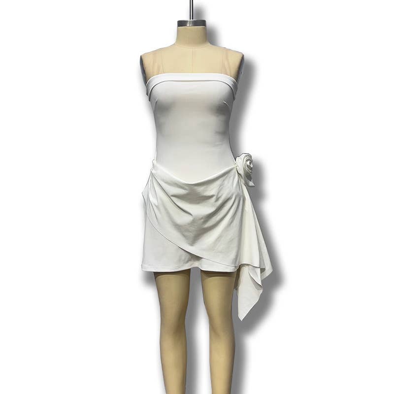 Strapless slimming stylish short 3d floral dress