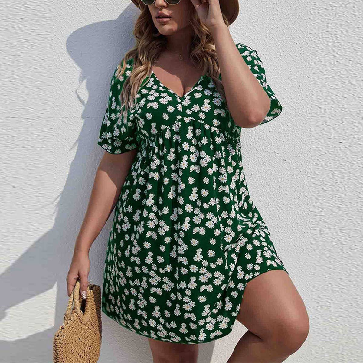 WAISTLINE HOLIDAY DAISY PRINT A LINE DRESS_CWDSD3303