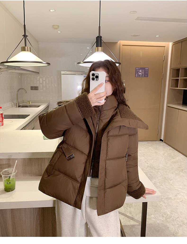 Thickened fleece patchwork cotton-padded jacket