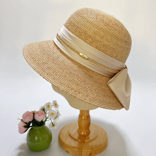 Raffia Fashion Bow Round Top Straw Hat_CWAH3588