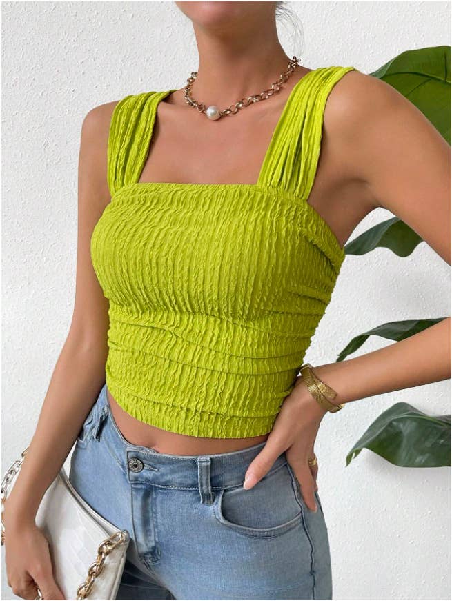 Sexy solid-color textured strapless top vest