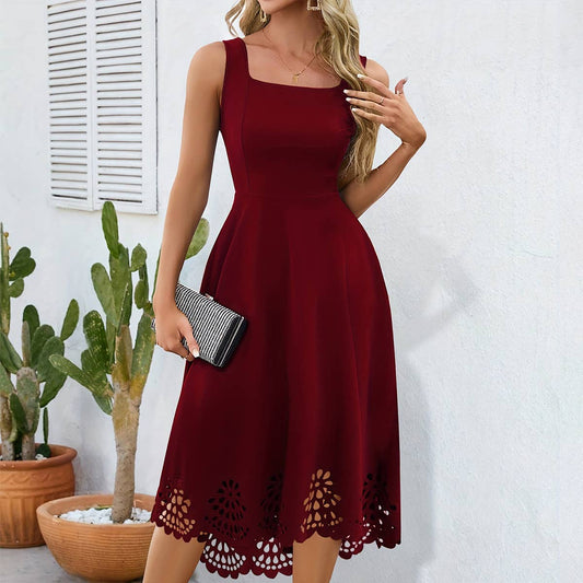 Elegant irregular pendulous burnt-out vest dress