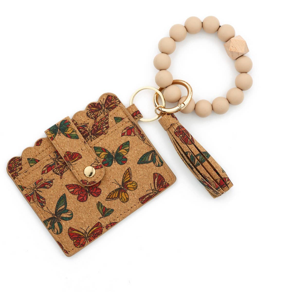 Silicone Bead Keychain Cork Card Wallet with Print_CWAB4951