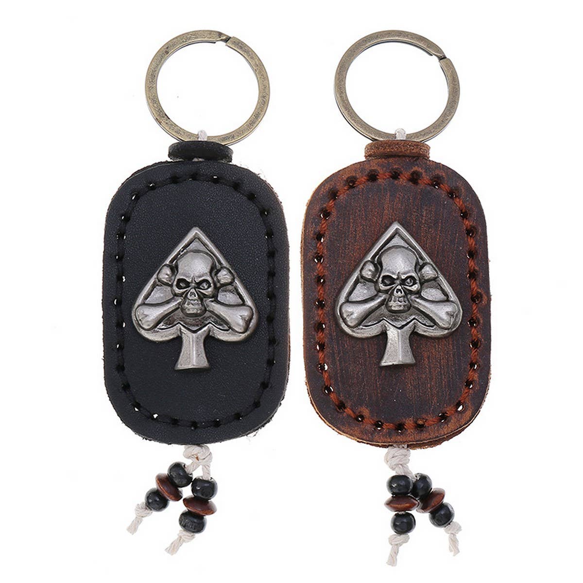 DOUBLE-SIDED SKULL VINTAGE LEATHER KEYCHAIN
