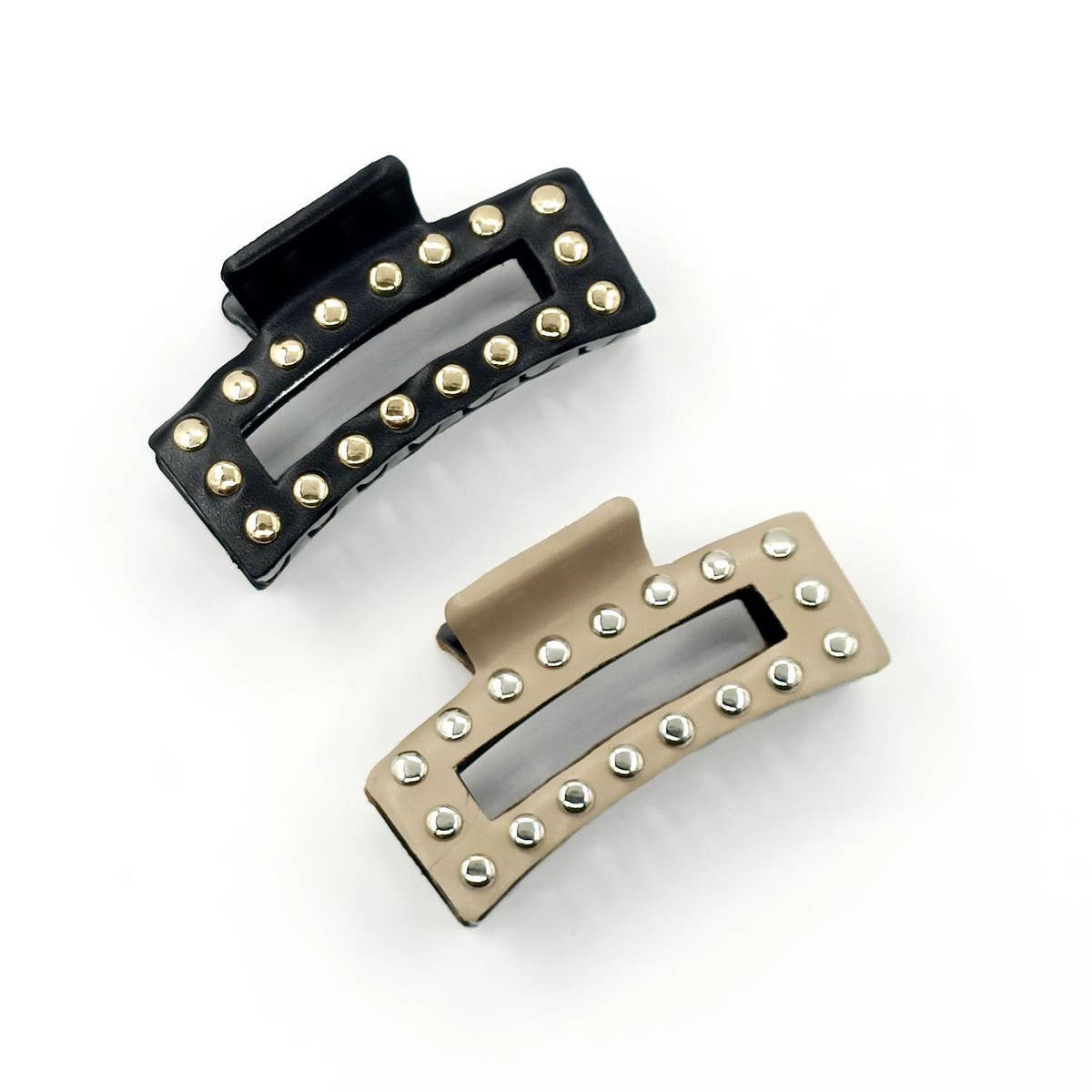 9cm Rectangular Faux Leather Studded Hair Claw_CWAHA6366
