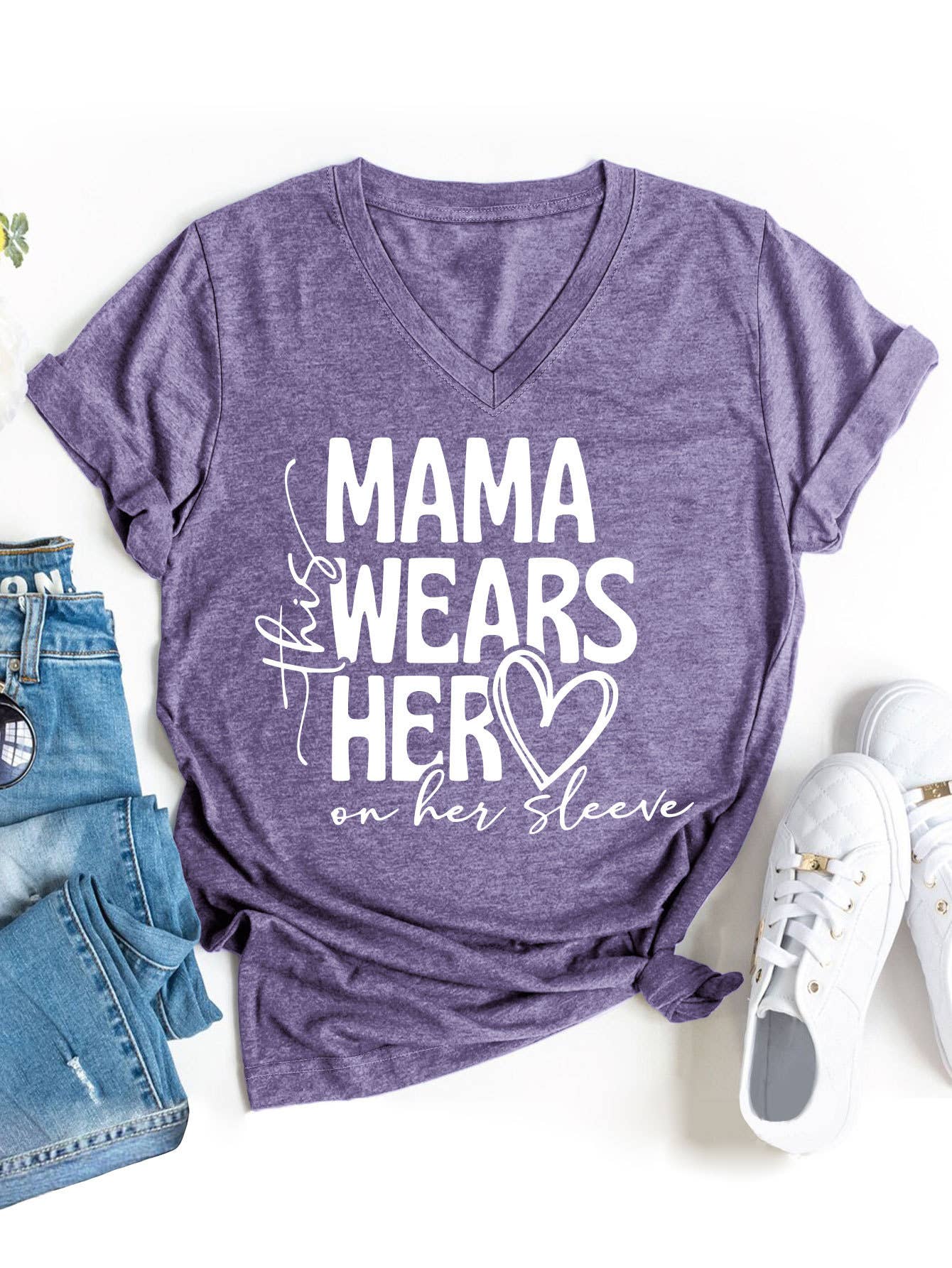 Simple Mother's Day V-neck blouse_CWTBLS0554
