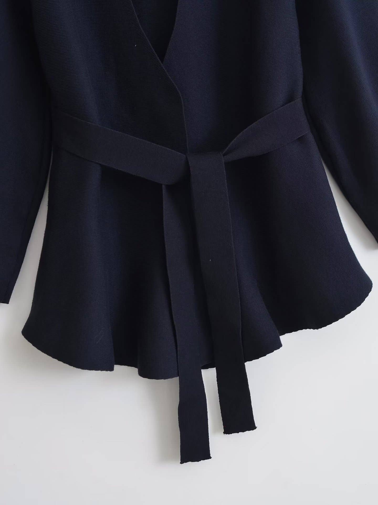 KNIT LONG SLEEVE SOLID COLOR SUIT JACKET BELT