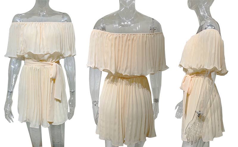 ONE-LINE NECK PLEATED FIVE-SLEEVED JUMPSUIT